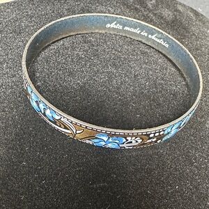Michaela Frey Style Blue Floral Enamel Bangle Bracelet Arta Made in Austria
